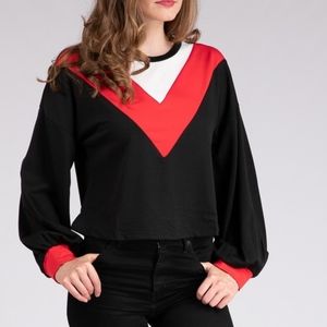 Color block black red top